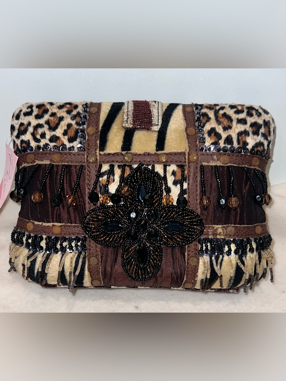 Vintage Prezzo Beaded Leopard-Accent Bag